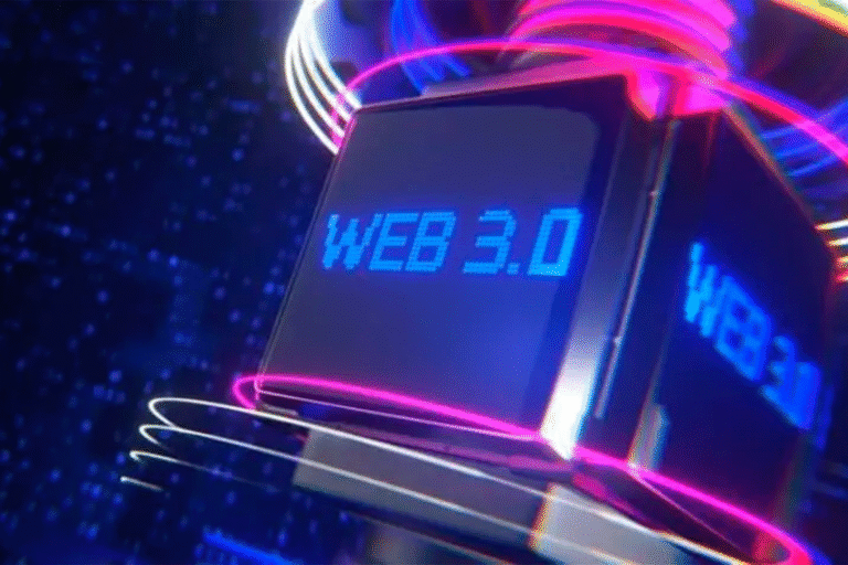 Web3 para leigos: ilustração de blockchain conectando NFTs e domínios de site em um futuro digital descentralizado