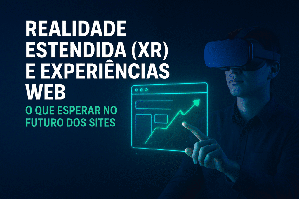 Ilustração representando a integração entre realidade aumentada e o design de sites, simbolizando o futuro da navegação e das experiências digitais na web.